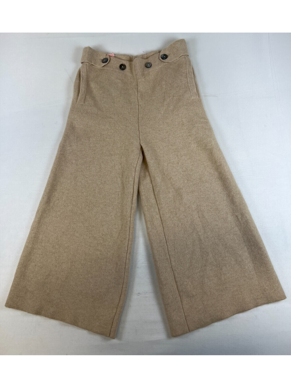 Khan Bogd Women S Beige Cashmere Wide Leg Pants Knit Trousers NWT